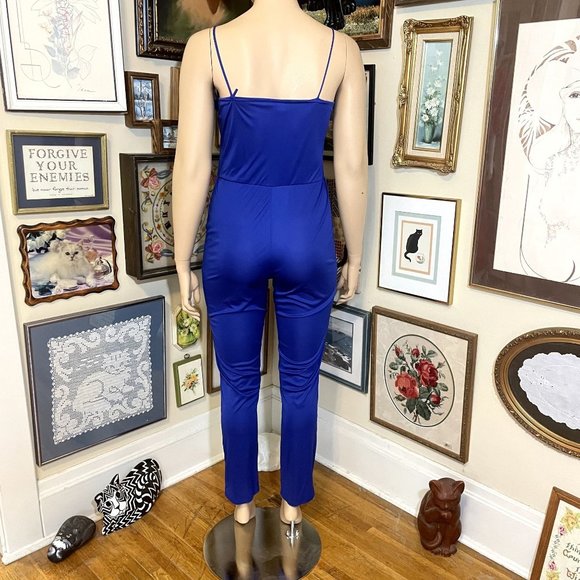 80s Vintage JCPenney Blue Polyester Jumpsuit and Jacket Set with Braided Trim - Picture 7 of 9